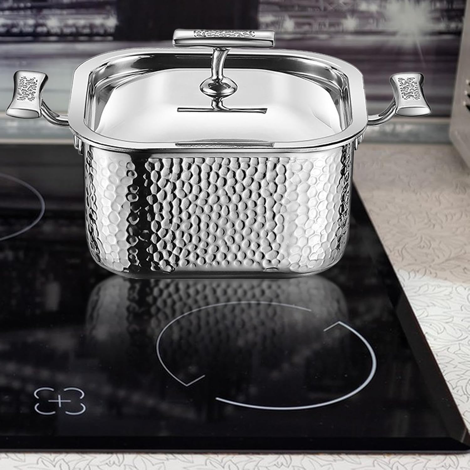 Stainless Steel Hot Pot Chafing Dish Ramen Pot Thickened Stockpot for Party Buffets, Silver ，Silver-As Described