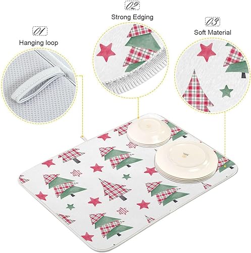 Miniatura 4 de Christmas Trees and Stars Dish Drying Mat Drying Rack Kitchen Counter Dish Drainer Pad Tapete Para Cocina 16'' x 18''