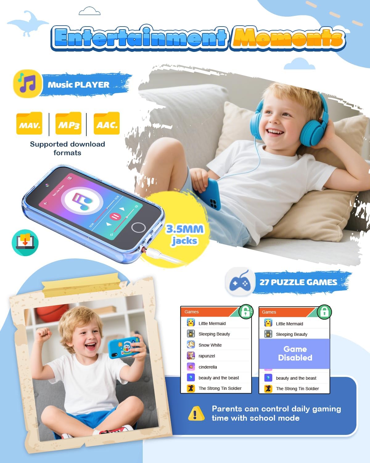 Kids Smart Phone, 3.5" Touchscreen Dinosaur Phone for Kids 3 4 5 6 7 8 9 Years Old, Educational Toddler Phone with Dual Camera ABC Learning Video Player Game, Christmas Birthday Gifts for Boys Age 3-9 - Image 7