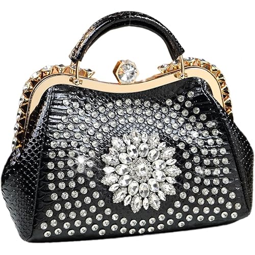 Luxury Fashion Diamonds Bag For Women Leather Top Handle Satchel Handbags Clip Rhinestone Purses Tote Shoulder Crossbody Bags