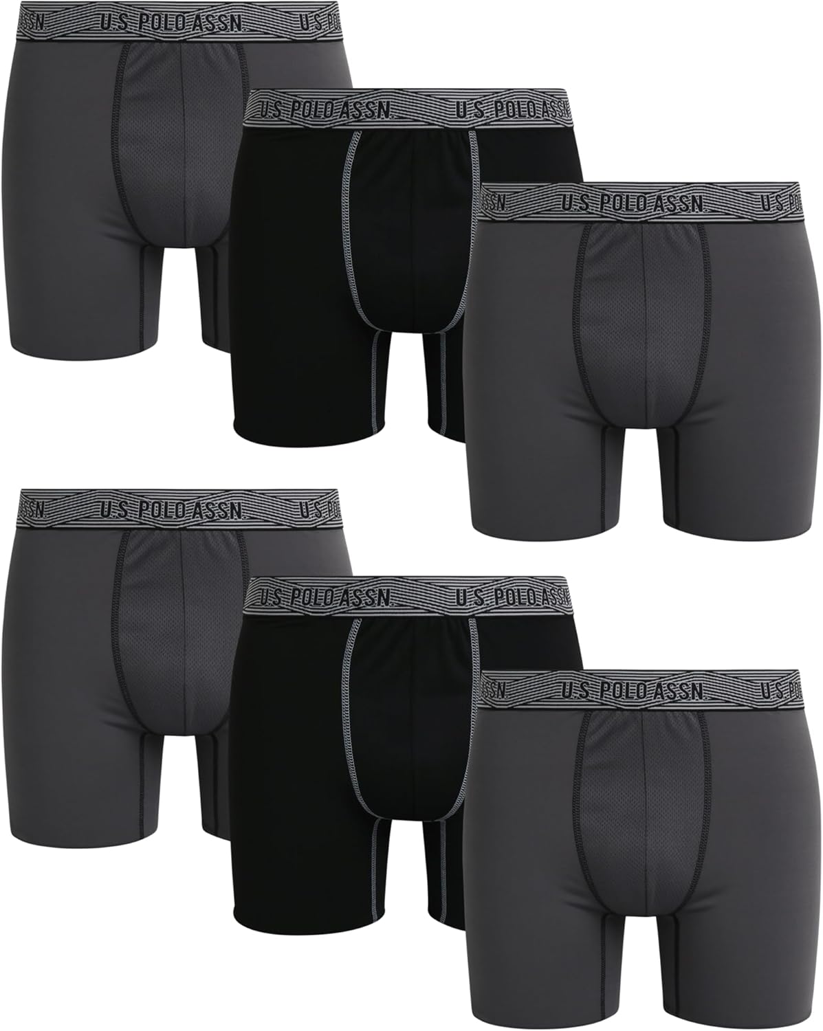 U.S. Polo Assn. Mens Boxer Briefs - 6 Pack 6" Inseam Moisture Wicking Performance Mens Underwear Boxers with Contour Pouch