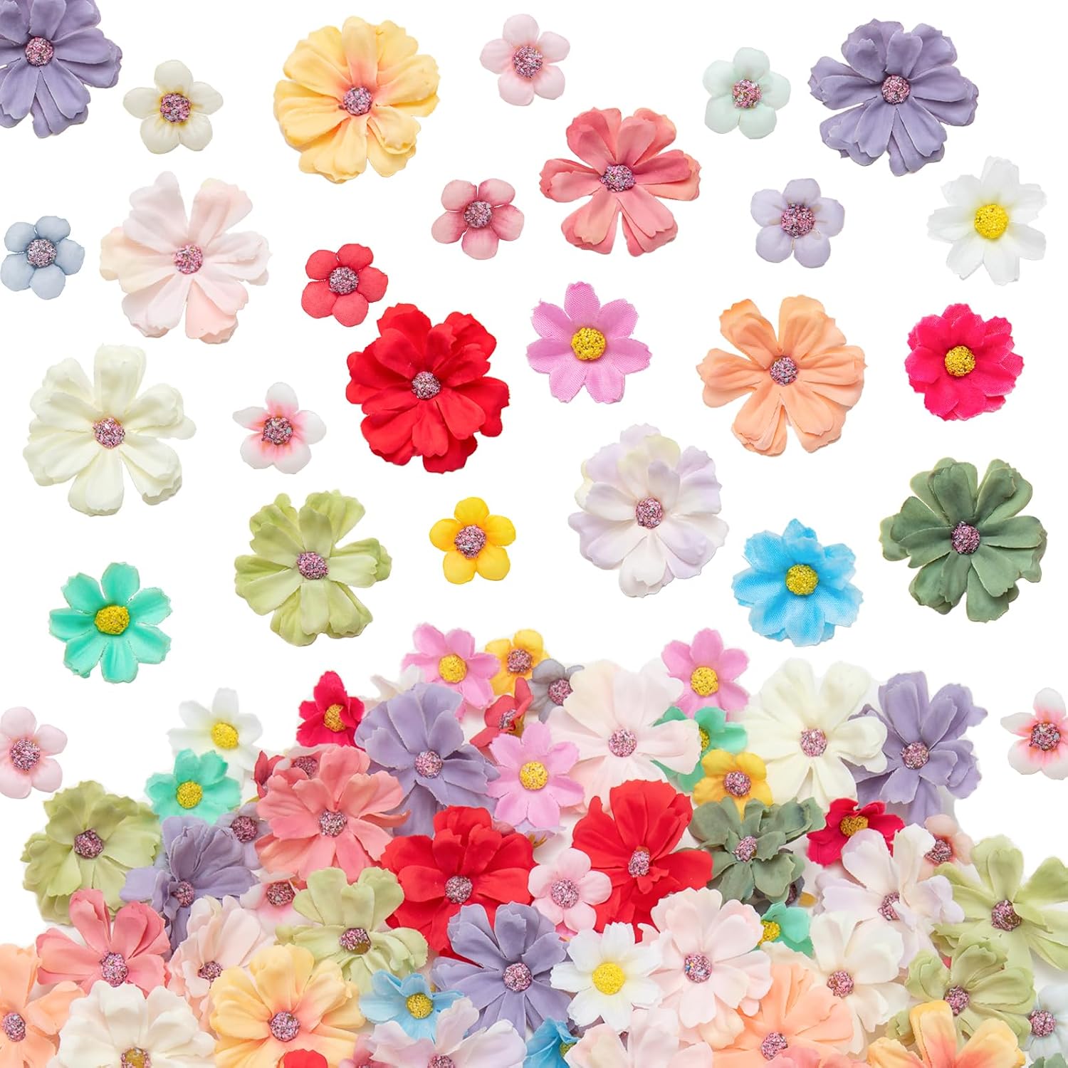 200pcs Mini Faux Flower Heads Artificial Flower Heads Small Silk Flower Fake Daisy Peony Flowers for Craft Garland Wedding Party Supply Home Decoration
