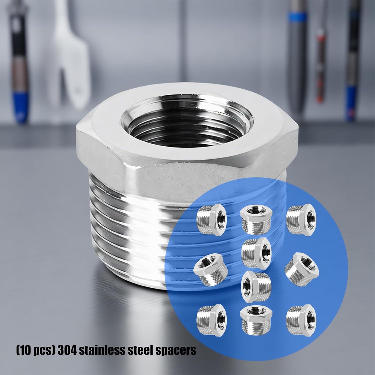 10Pcs 304 Stainless Steel Threaded Reducer Inserts for Heavy Duty Machinery and DIYer Projects Various Tool Connectors Quick Install Bushings