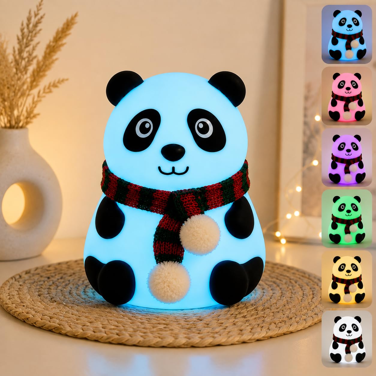 ANKRI Rechargeable Silicone Panda Night Light for Kids | 7-Color LED Changing Lamp | Adorable Room Decor & Gift for Toddlers, Teens, & Valentine's Day Present