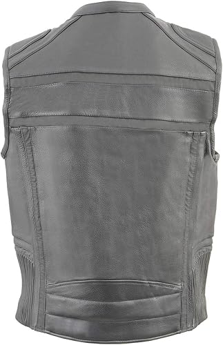 Miniatura 2 de Milwaukee Leather MLM3560 - Chaleco de cuero negro para hombre, con ribete reflectante, cintura elástica, cuello abierto, chaleco de motocicleta