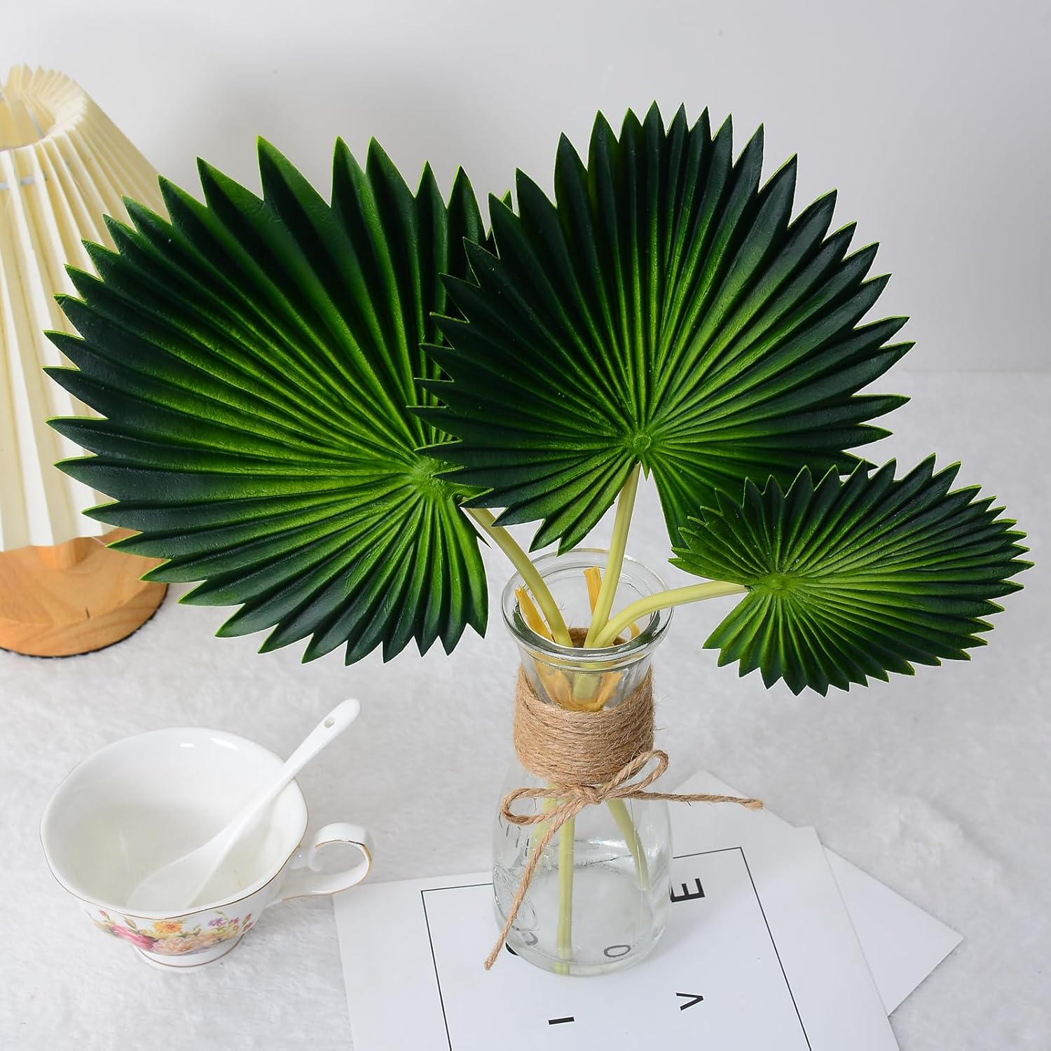 Artificial Palm Leaves in Glass Vase with Faux Water for Table Centerpieces, Fake Palm Stems and Leaves Greenery in Vase for Home Office Decor - Image 5