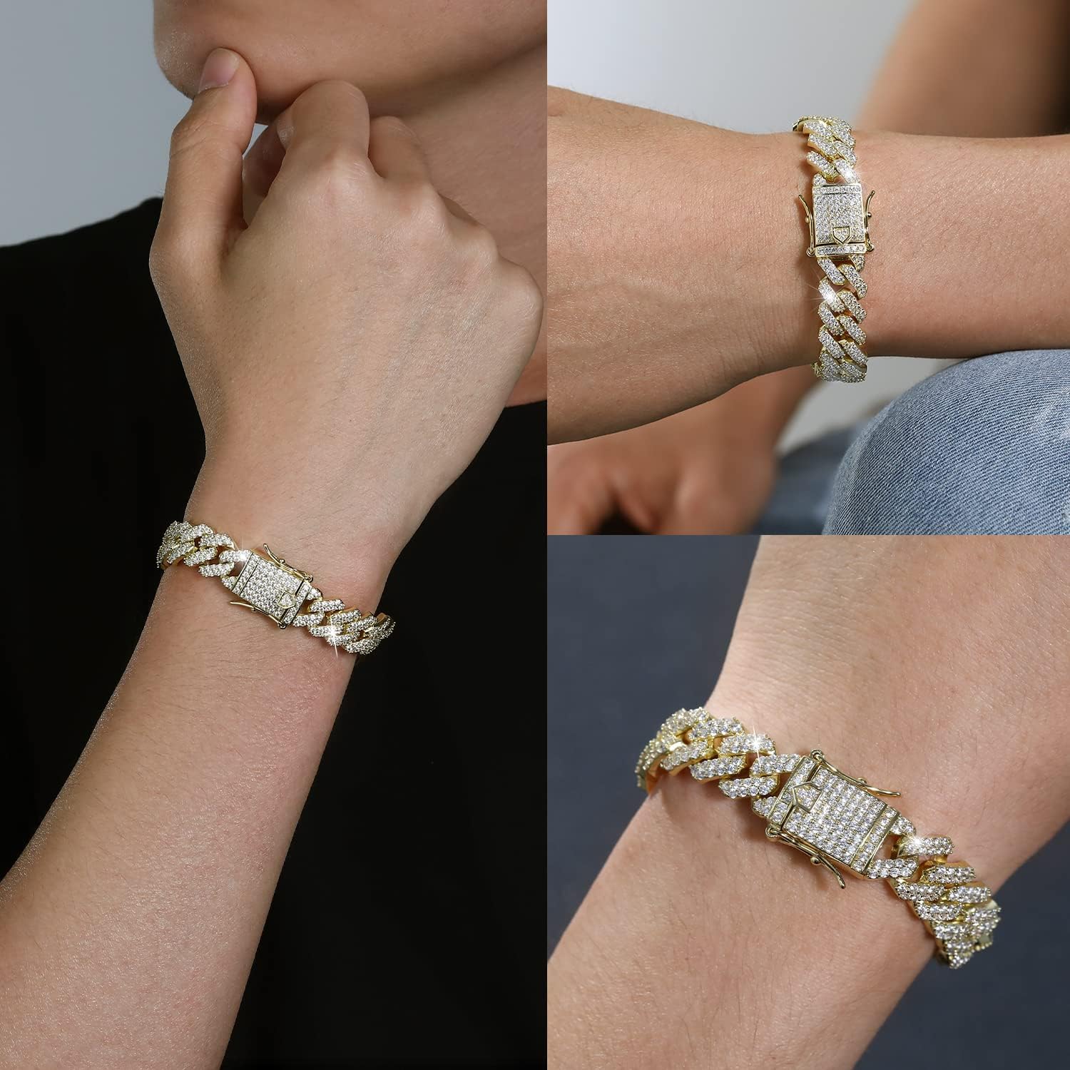 10mm 12mm Cuban Link Bracelet For Men And Women 14k/Platinum Plated Thick Stainless Steel Hip Hop Bracelets, Gift For Sons, Fathers, Friends, Low Allergy, Anti Fading - Image 2