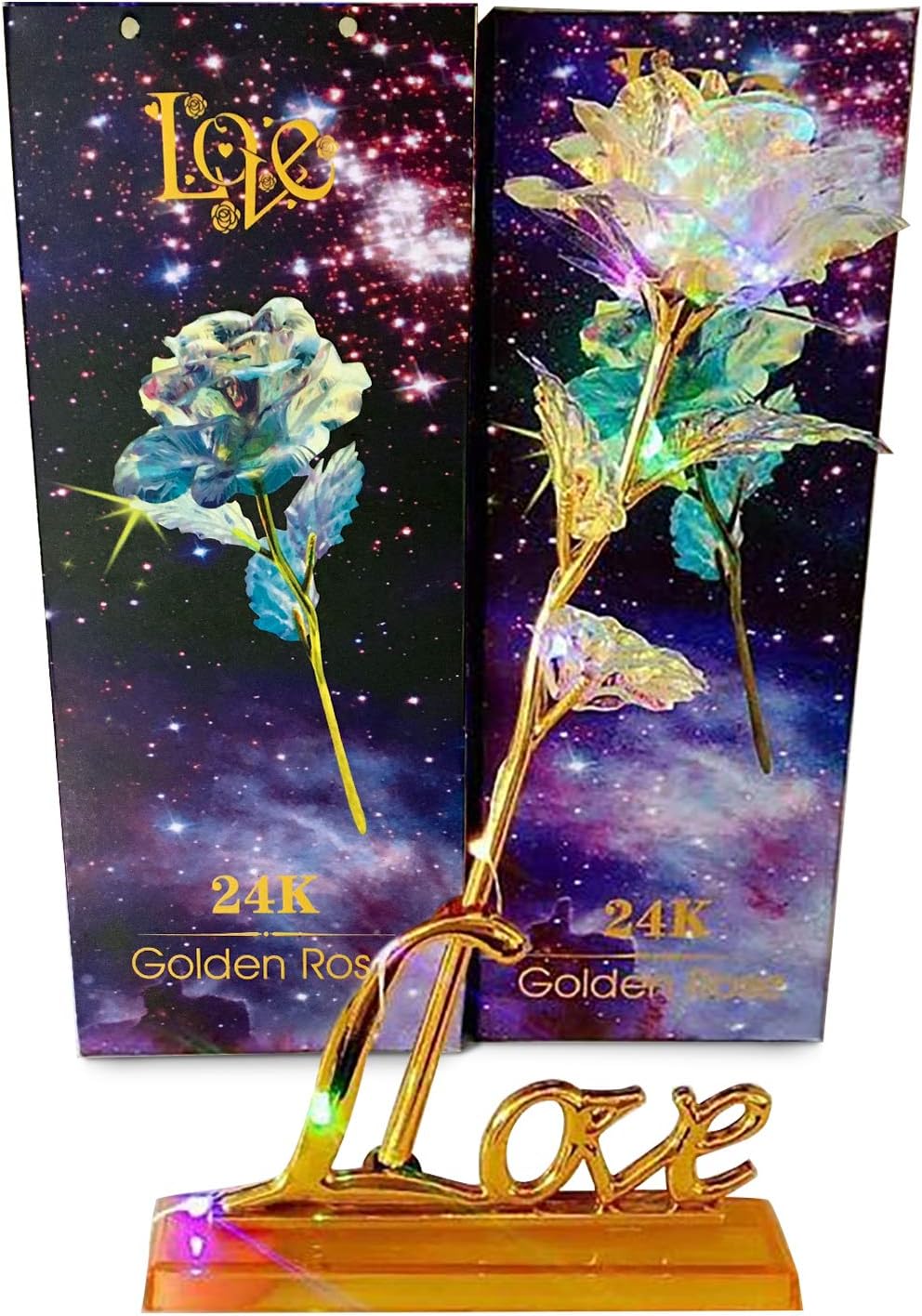 Colorful Rose Artificial Gold Roses Flower Unique GiftsValentine's Day Thanksgiving Mother's Day Girl's Birthday, Best Gifts for Her for Girlfriend Wife Women