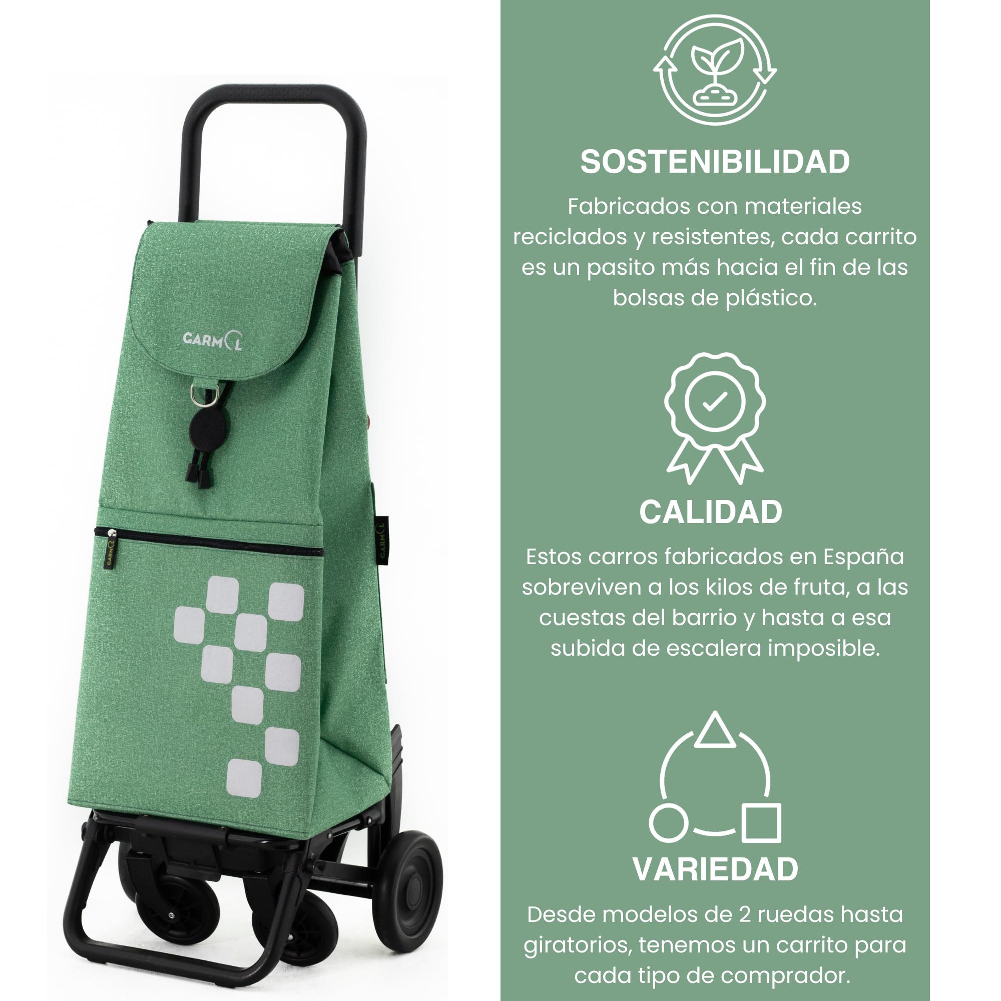 GARMOL Carro de la Compra Plegable 55L Carro de Compra 4 Ruedas Gran Capacidad Plegable con 2 Fijas y 2 Giratorias | Carrito Color Verde