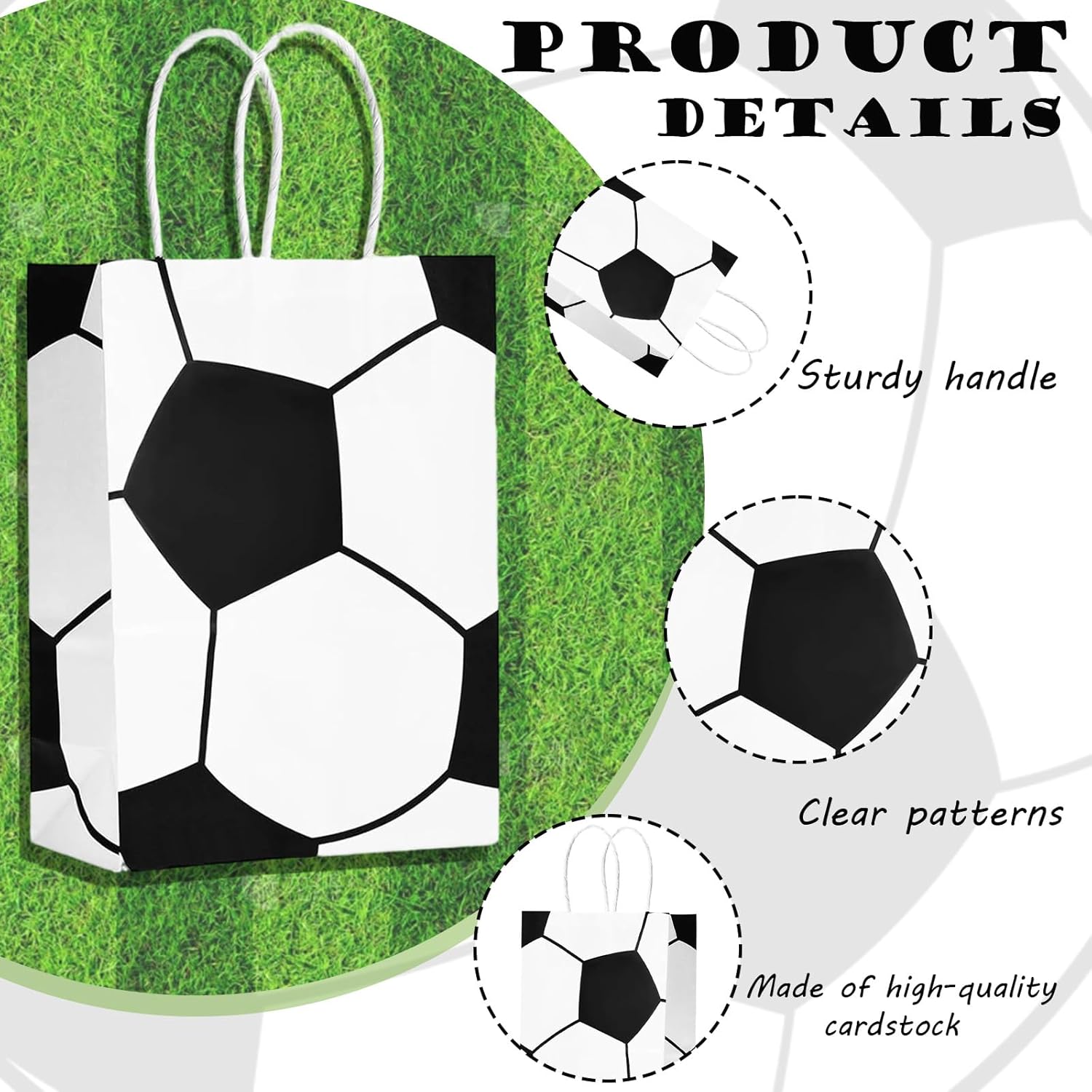 LONGIM 12PCS Soccer Party Favor Bags Soccer Goodie Paper Bags Sport Themed Party Gift Bag with Handles Sport Treat Candy Snack Packets Bag for Kids Adults Birthday Supplies - Image 3