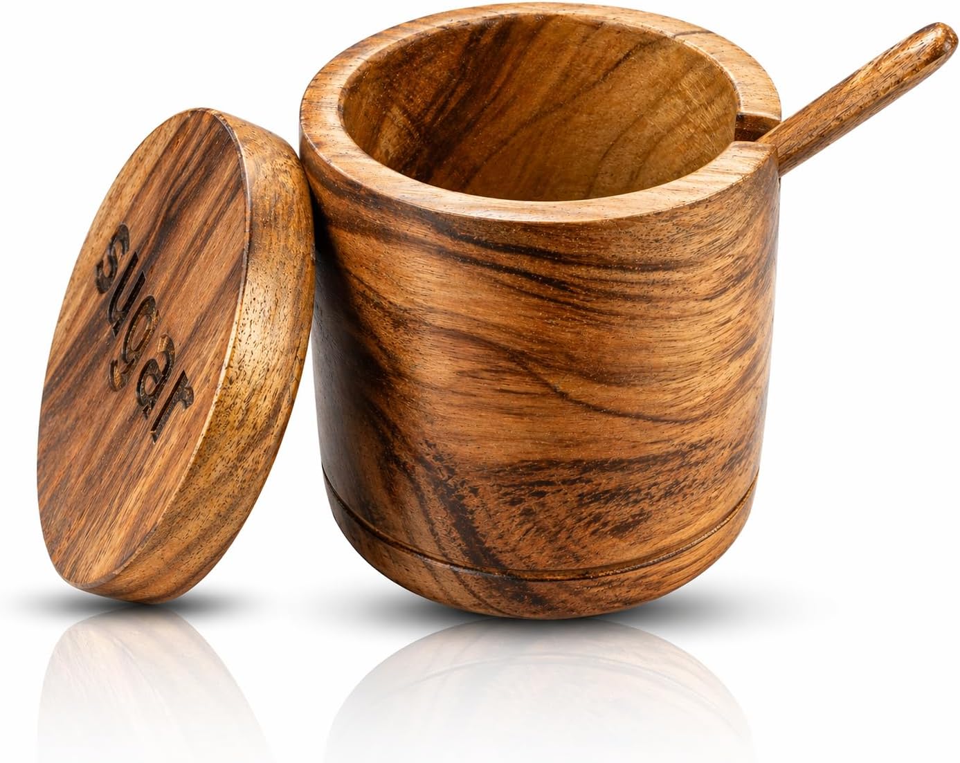 Decorative Rustic Wooden Sugar Seasonings Bowl Box Cellar Keeper With Lid & Spoon Wide Mouth Herb Spice Jar Holder Serving Bowl Pantryware Serverware Loose Tea Storage Container Novelty Home & Kitchen
