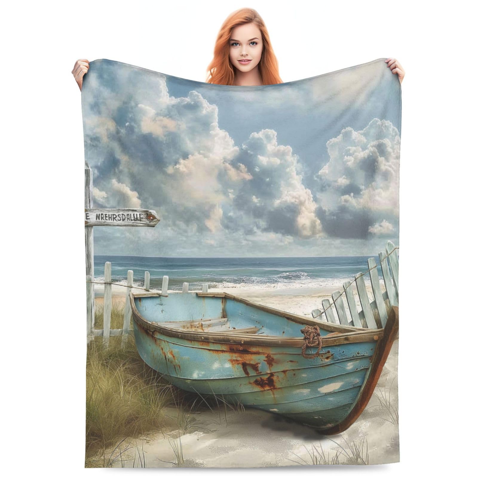 Turamurra Wooden Rowboat Blanket Gifts for Women Men Girls Kids Soft Warm Lightweight Cozy Nautical Coastal Throw Blankets for Bed Sofa Living Room Couch Home Decor 80"x60" โ image 1