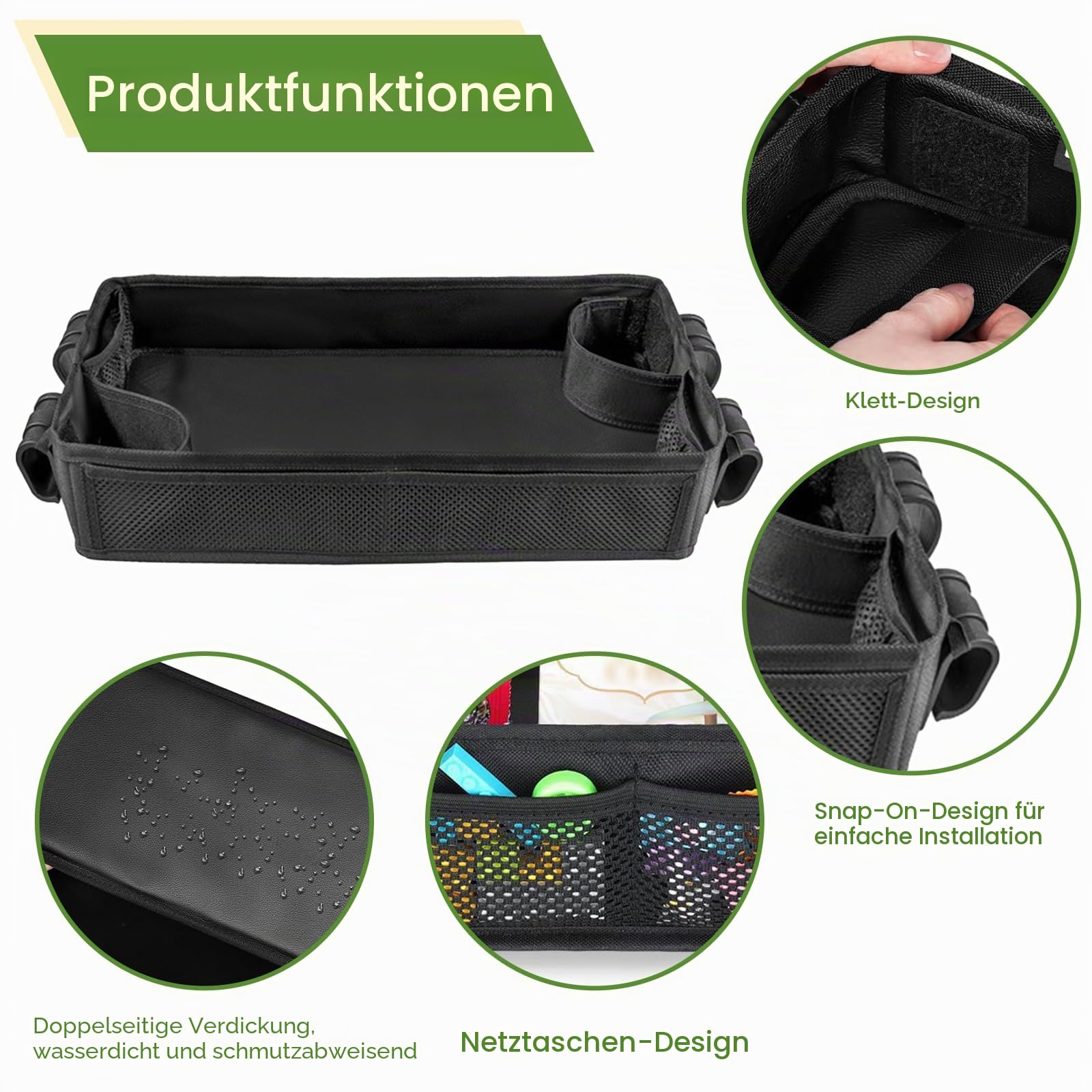 Doppelseitiges Kinderwagen Tray für Camper Wagon - Kindersnack & Aktivitätstisch mit Tassenhaltern & Mesh Taschen, Reisespielfläche für Mahlzeiten, Zeichnung, Spielzeug (S)