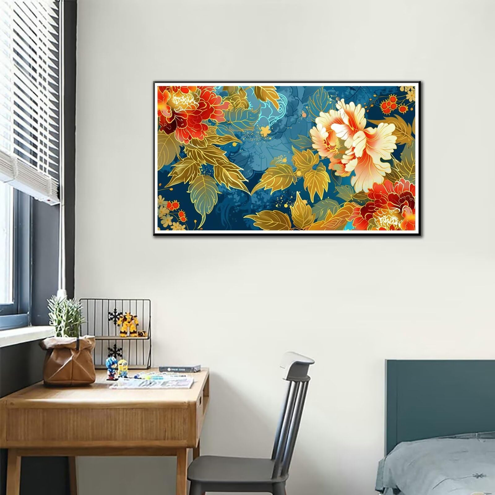 Dipingere con i Numeri Adulti, Batik Kit di Pittura Acrilica Fai-da-Te per Adulti Principianti, 160x90cm Paint by Numbers Adulti/Bambini con Pennelli Pittura a Pigmento Acrilico, Senza Cornice (Fiore)