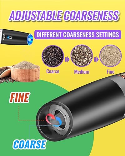 Miniatura 5 de XinXu Juego de molinillo eléctrico de pimienta y sal recargable mejorado con luces LED, molinillo automático de pimienta o sal de acero inoxidable