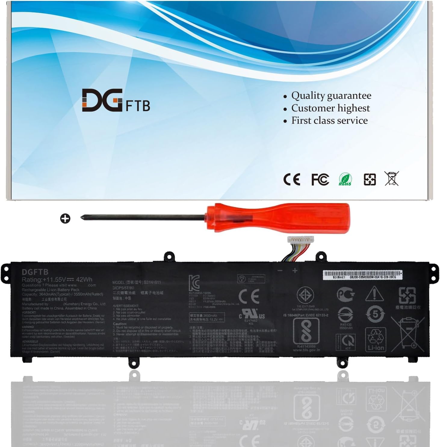 DGFTB B31N1911 Laptop Battery for ASUS VivoBook Flip K413EA S433EA S433FA TM420U TM420UA TP420UA TP470EA TP470EZ X413EA X413JA X421DA X421EA X421EP X421FF X421FQ X421JA C31N1911 (11.55V 42Wh/3640mAh)
