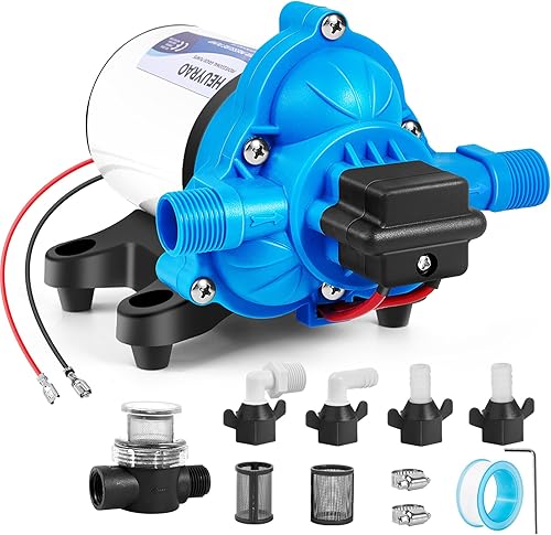 Heuyrao Bomba de agua para caravana de 12 V CC, silenciosa, 4.0 GPM 45 PSI, diafragma autocebante de 3 cámaras, bomba de presión de agua dulce con