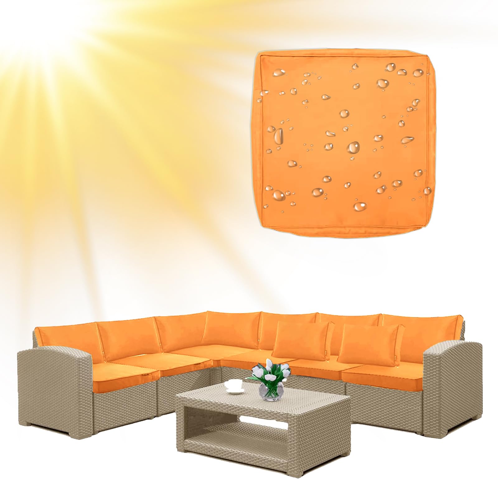 SYLC Water Repellent Patio Cushion Covers UV Resistant Garden Rattan Cushion Covers with Zipper Outdoor Couch Cushion Slipcovers for L Shape/Corner (1 pc 55×50×10 cm,Golden)