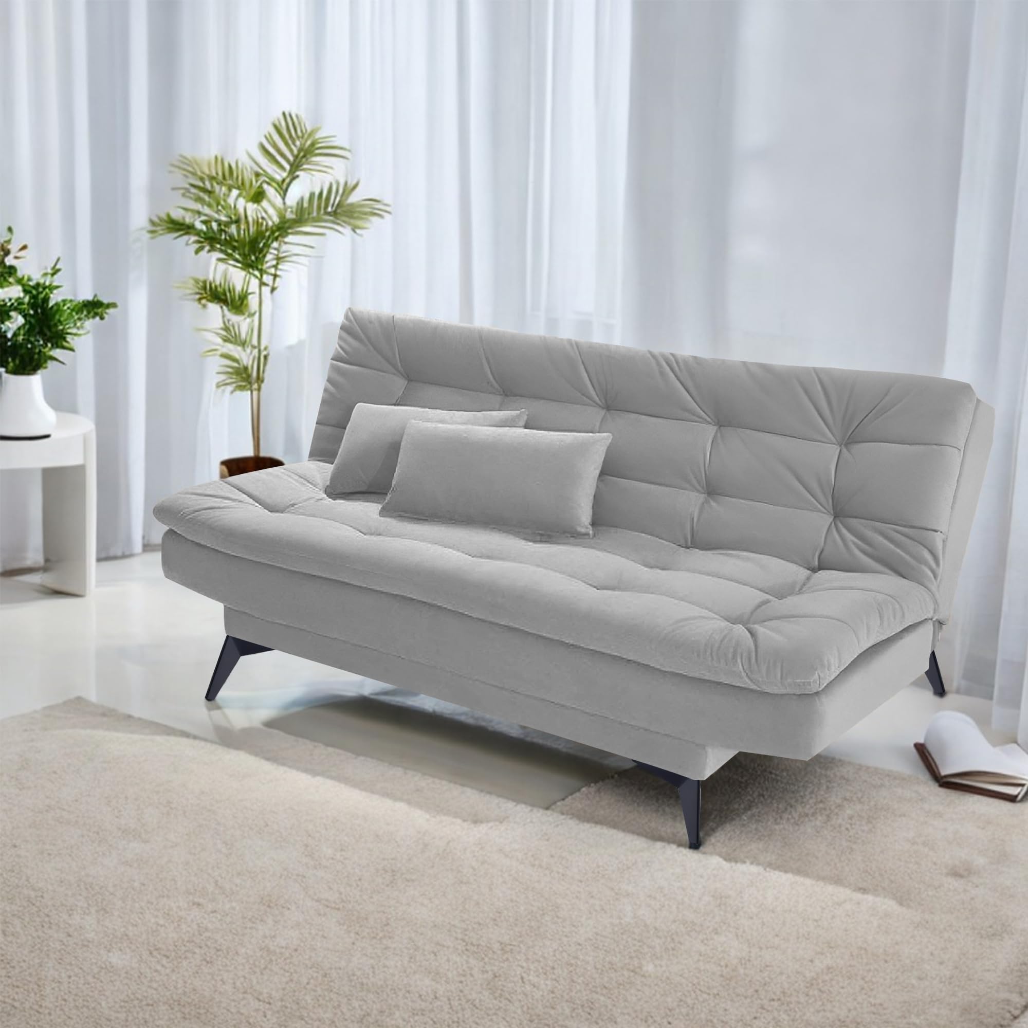 Craxy 3 Seater Sofa Cum Bed for Living Room (Grey Colour) Premium Fabric Sofa-image-49