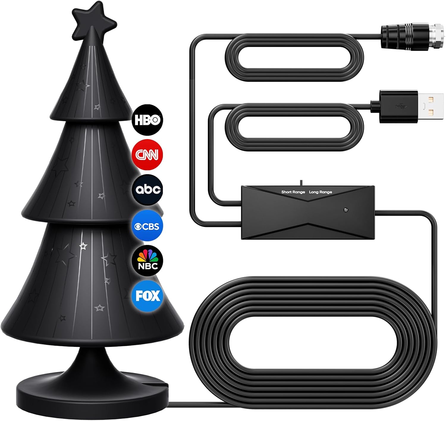 WERCHTAY TV Antenna for Smart TV Indoor, Christmas Tree Antenna, HD Digital Antenna 360°Long Range Reception Base Amplifier Signal Booster for Local Channels Supports 4K 1080p (Style2-Tree)