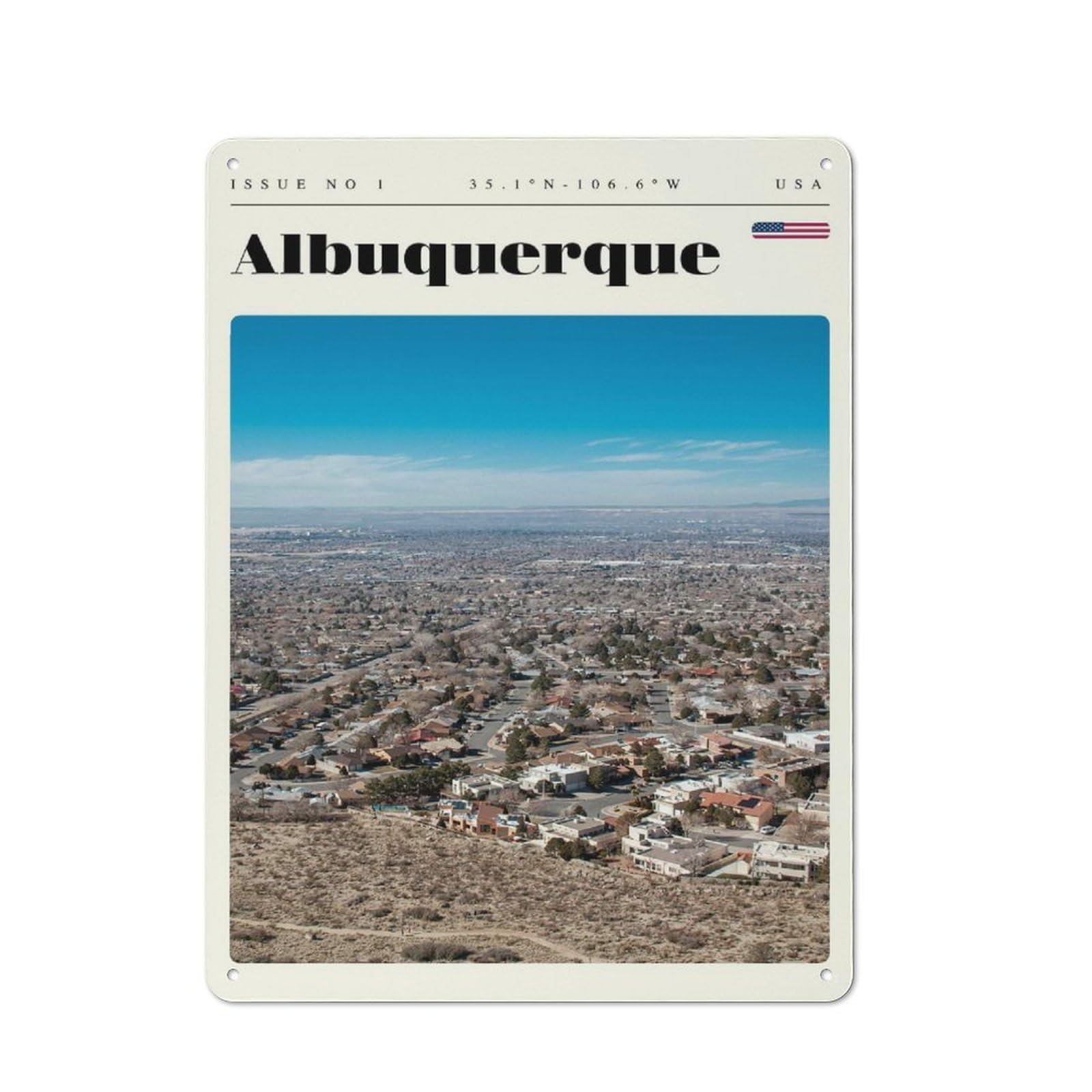 Junmoney Style-7 Albuquerque New Mexico Travel Art Vintage Metal Wall Decor 40X30cm, Tin Sign For Cafe, Pub, Workshop Or Home Bar, Small Accent For Blank Walls