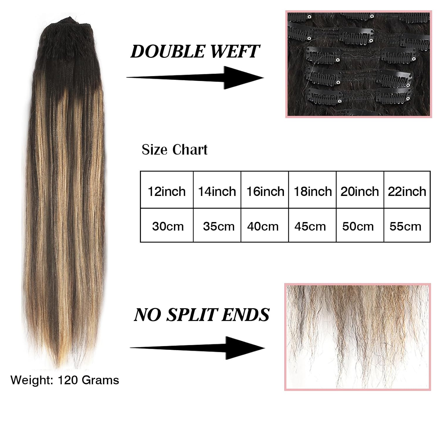 SixStarHair Clip ins Yaki Straight Human Hair for Black Women Rooted Natural Black #1B Mixed with Strawberry Blonde #27 Yaki Straight Double Wefted Clip in Human Hair Extensions 20 Inch 7 Pcs 120G