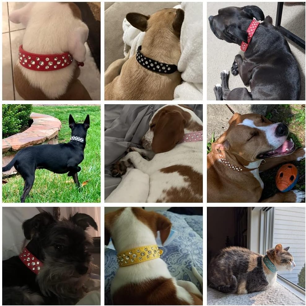 Miniatura 3 de Collar para perro con diamantes de imitación, de piel sintética con diamantes de imitación, collar de cachorro para mascotas, perros y gatos, color