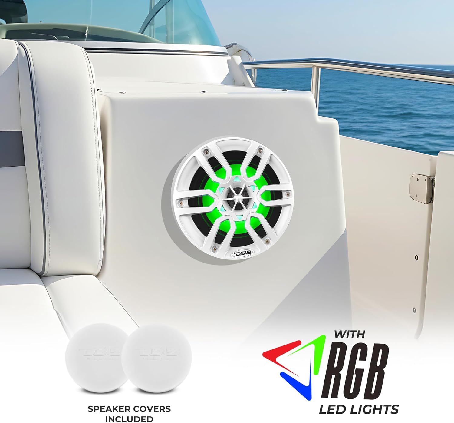 DS18 Hydro NXL-6 - High End Coaxial Speaker Pair - 2-Way Marine Speaker w/Integrated RGB Lights - 300 Watt - 100% UV Stable - Water Resistant Speakers - 6.5 Inches, White