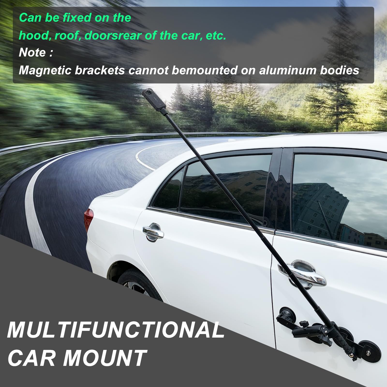 UNSTINCER Support à Triple Ventouse Et Pince Avec Perche à Selfie De 118 Cm, Support De Voiture Pour Troisième Personne Pour GoPro Akaso Xilecam SJCAM WOLFANG Apexcam Insta360 DJI Caméra D'action