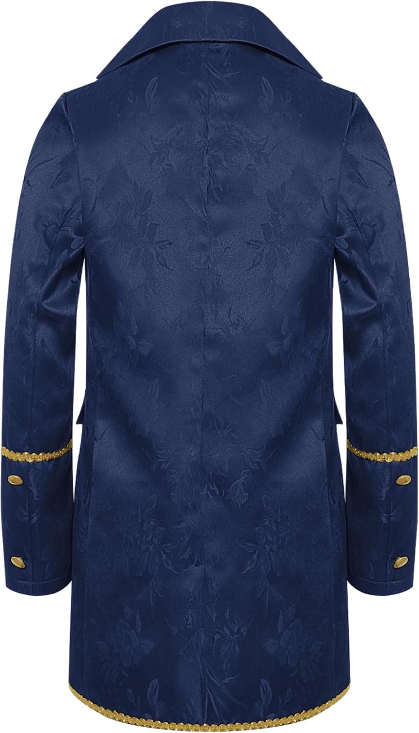 Hularka Boys Medieval Vintage Tailcoat Gothic Victorian Frock Coat Steampunk Long Sleeve Golden Jacket Navy Blue 6 Years