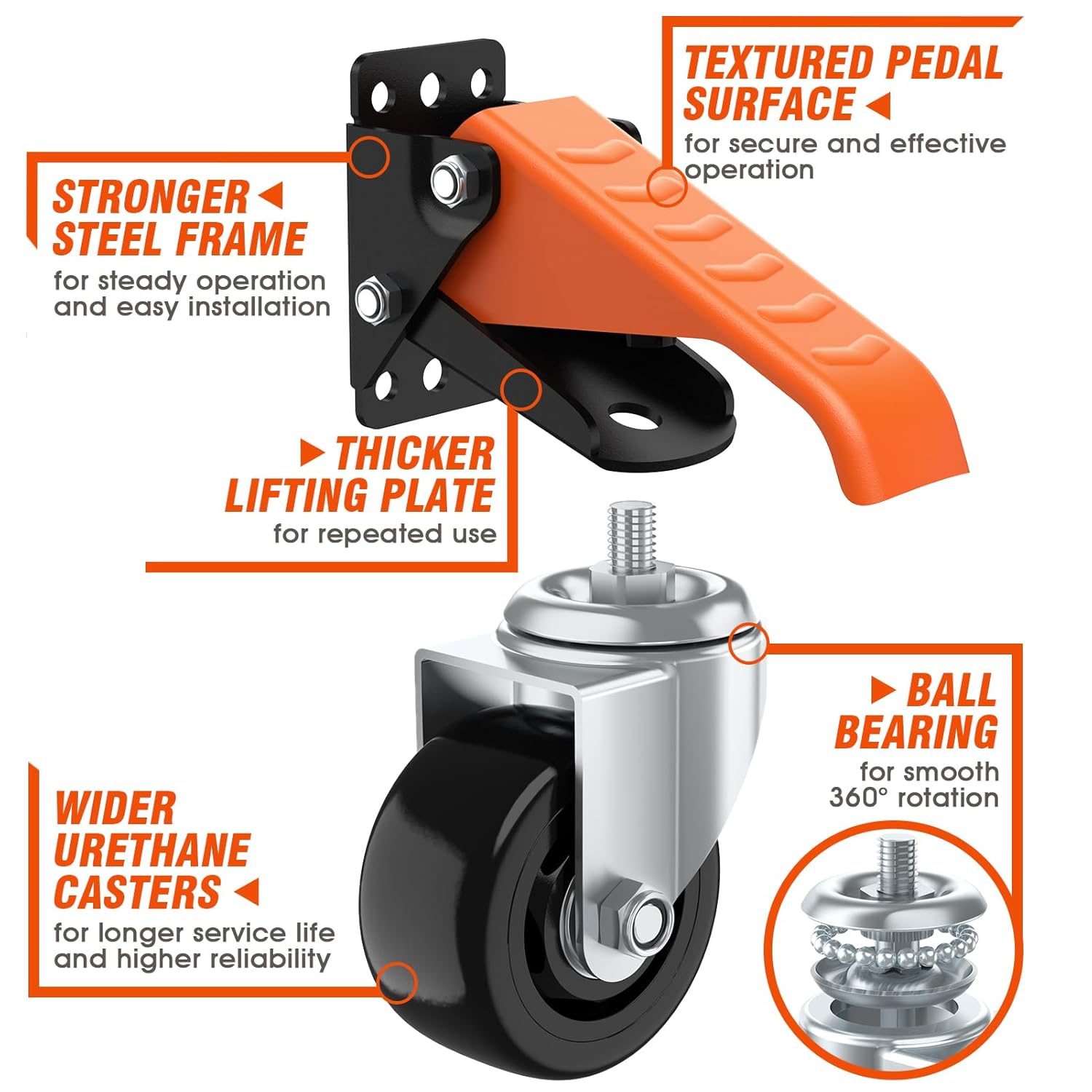 Ronlap Workbench Casters Wheels Kit 920 Lbs Capacity Retractable Casters Set of 4 Heavy Duty Side Mount 3" Lifting Caster Work Table Tool Bench Stepdown Castors Wheels 4 Pack