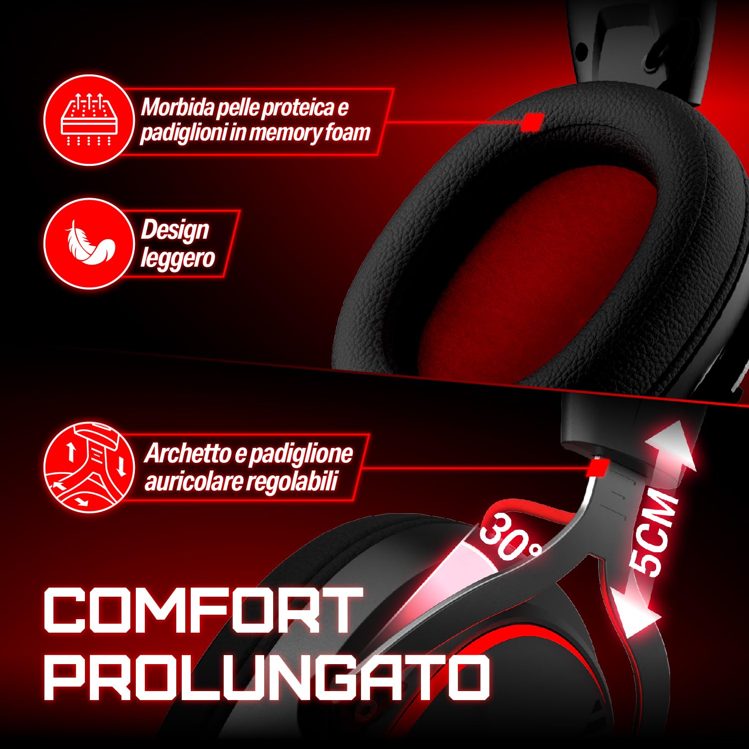 OXS Storm G2 Cuffie da Gioco Wireless, Audio Surround Virtuale 7,1, 3 Modalità EQ, Bassa Latenza 2,4 GHz, Driver da 50 mm, Luce RGB, Bluetooth 5.3, Compatibile con PC, Console, Cellulare, Nero