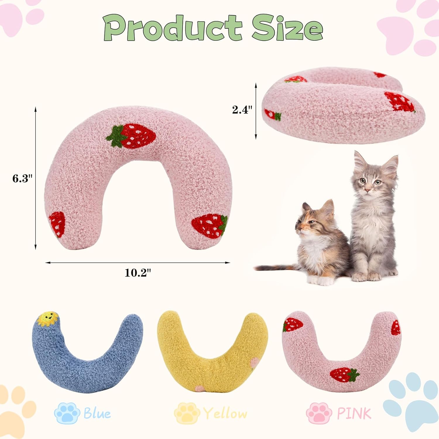 review 3 Pcs Kitten Pillow for Indoor Cats Puppy Cute Embroidery Pattern Kitten Pillow Bed Curl UP Half Donut Pet Sleeping Improve Pillow for Girl Boy Cats