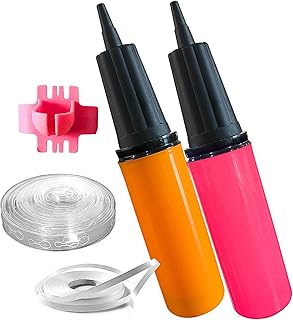 Hand Pump-Balloon Inflator & Kit - 2 Hand Air Pump for Balloons & Garland - Tie Tool, String & Tape for Birthday Party Decorations, Portable Air Pump Inflatables