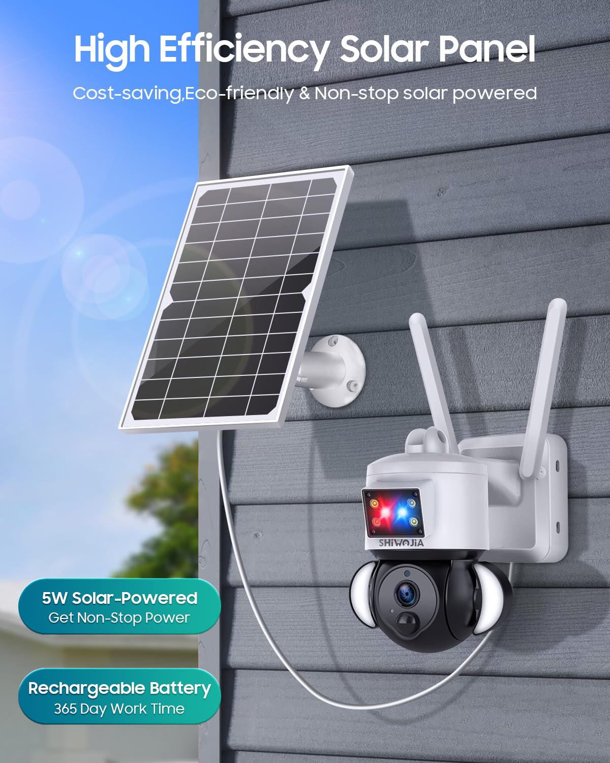 SHIWOJIA 4G Telecamera SIM Esterno con Solare, 2K 4MP 360° PTZ Telecamera Senza Fili con Batteria 12000mAh, Rilevamento PIR, Audio Bidirezionale, Allarmedi Luce Rossa e Blu, SD& Cloud archiviazione