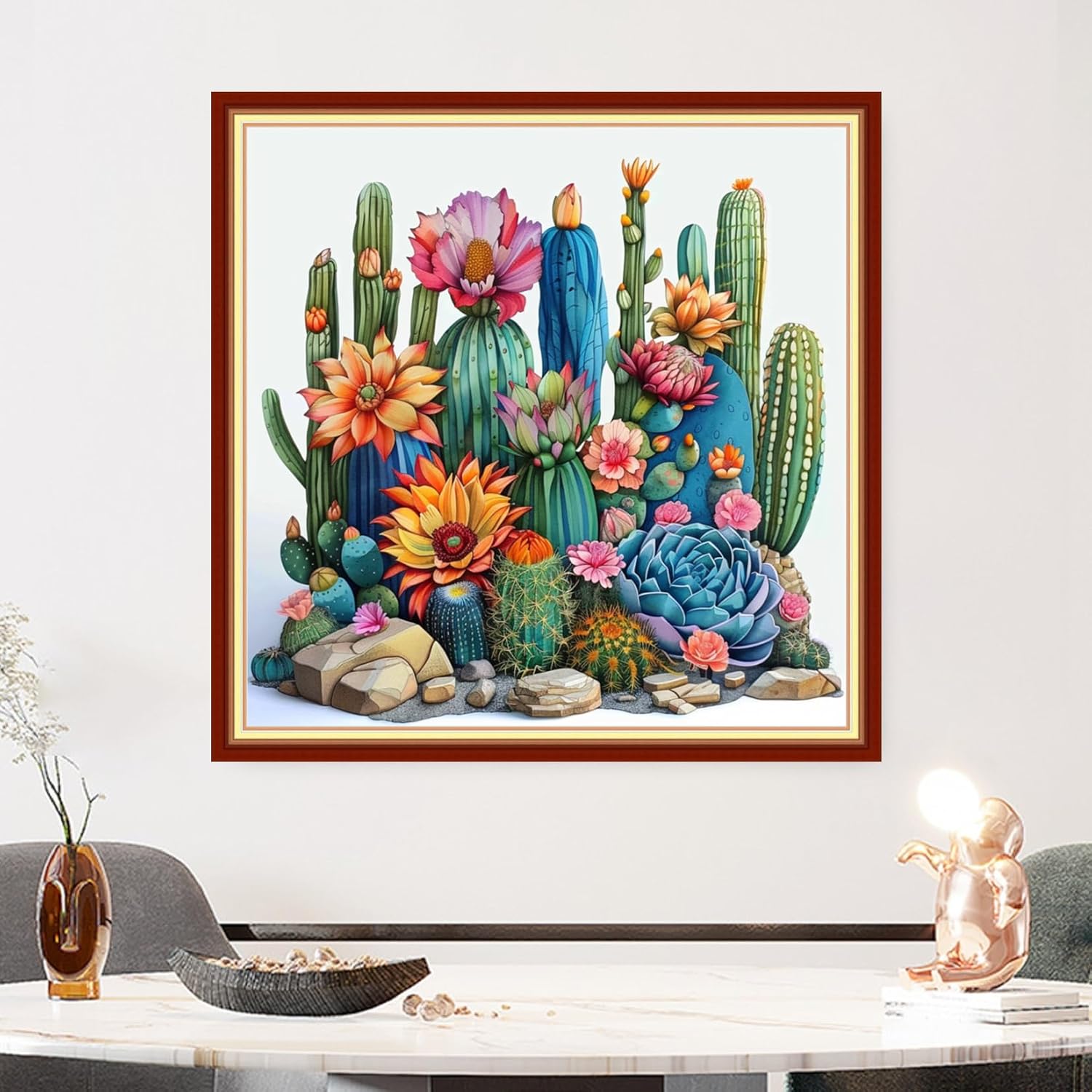 Findvoor Stamped Cross Stitch Kits for Beginners Full Range of Cross Stitching Embroidery Pattern for Adults, 11CT DIY Needlepoint Embroidery Starter Kits-Succulent Plants 18x18 inch