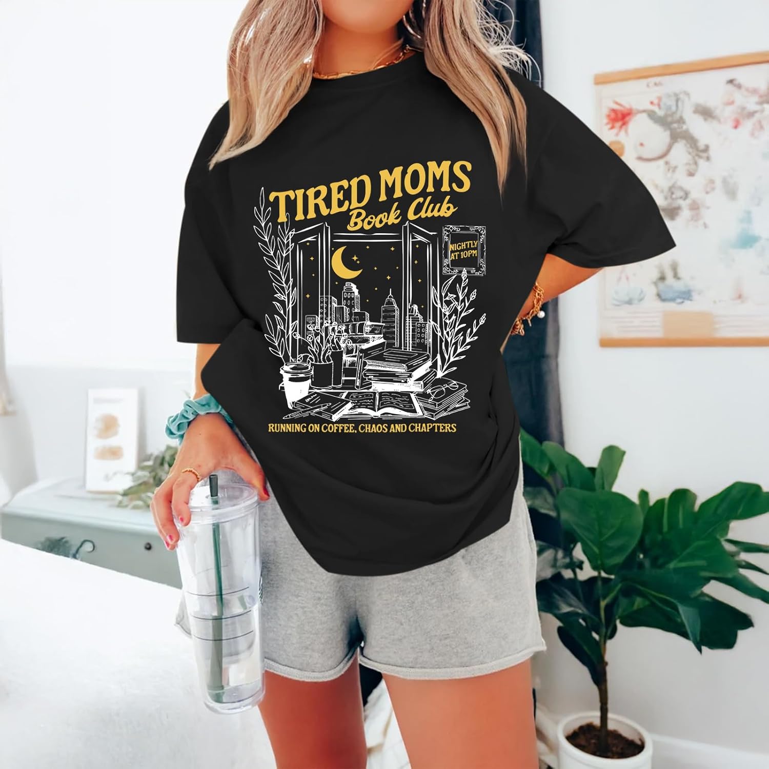 Tired Moms Book Club Graphic Shirts for Women Funny Mom Shirts Vintage Oversized Tshirts Letter Casual Summer Top - Image 3
