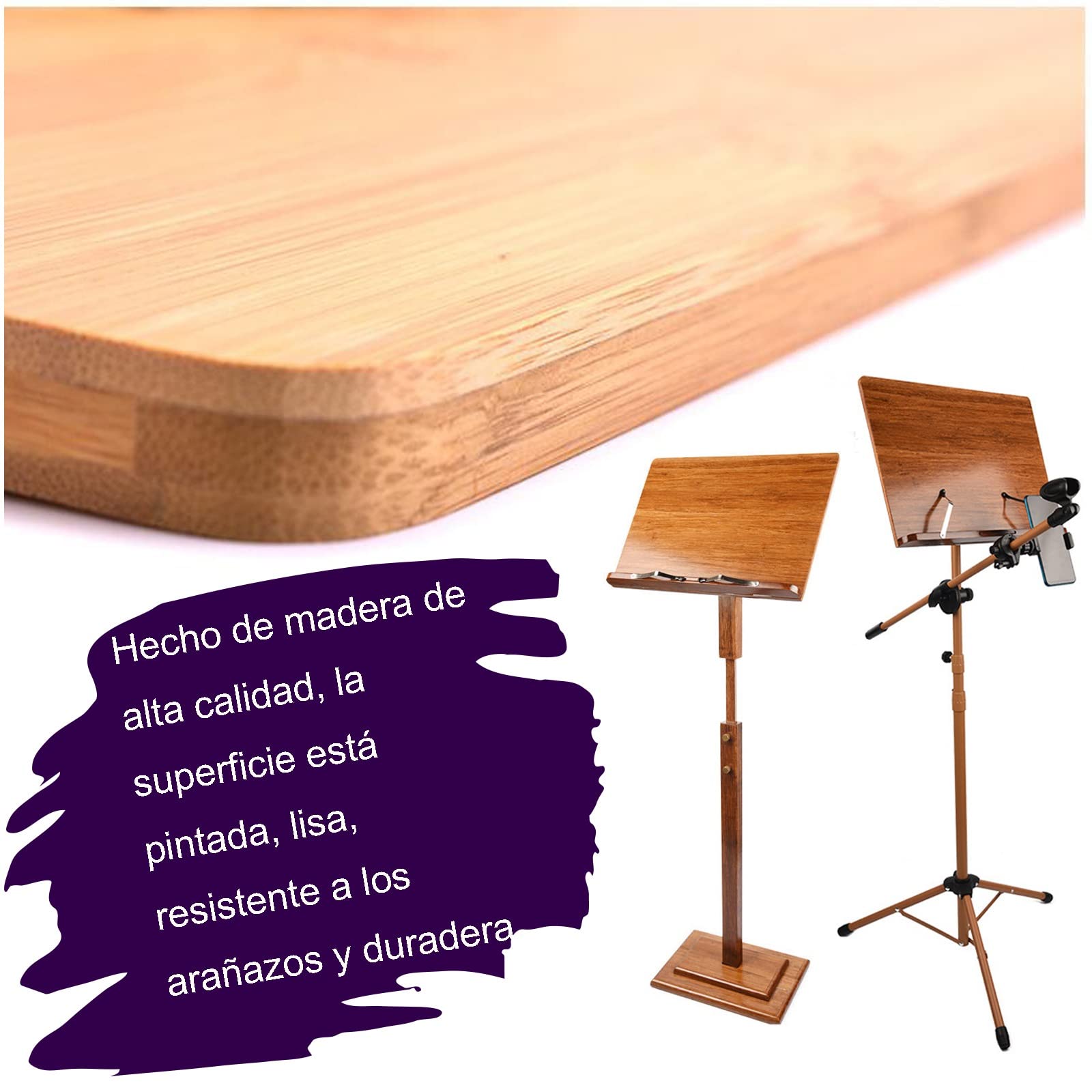 Atril para Partituras con Colgador para Violín, Atril De Bambú para Director De Orquesta, Diseño Estructural Científico, Altura Ajustable, Atril Plegable para Partituras,