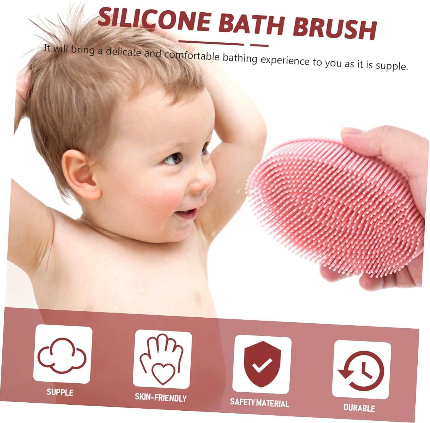 Silicone Bath Brush and Shampoo Brush Double-Sided Gentle Exfoliating Shower Tool for Boy Girl and Boys and Girls Material for for Daily Bathing