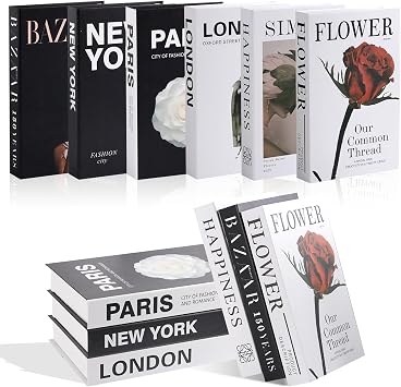 OT-NVWOZR 6PCS Decorative Books Fake Book Set,Fashion Faux Book Storage Box, Coffee Table Books Decor Hardcover Display for Home Office Bookshelf Living Room Bedroom Decoration