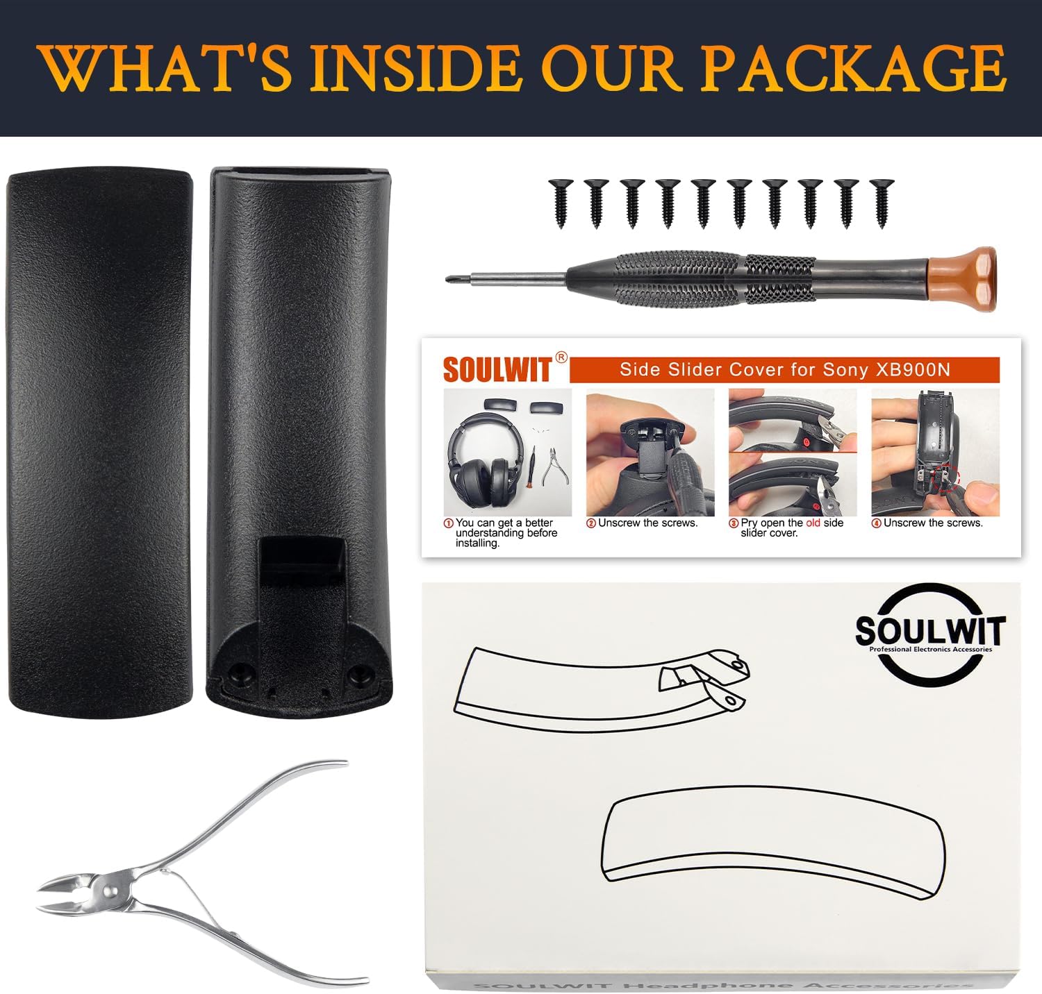 SOULWIT Headband Side Cover Slider for Sony WH-XB900N Wireless Noise Canceling Headphones, Replacement End Caps Repair Kit Accessories - Black - Image 3