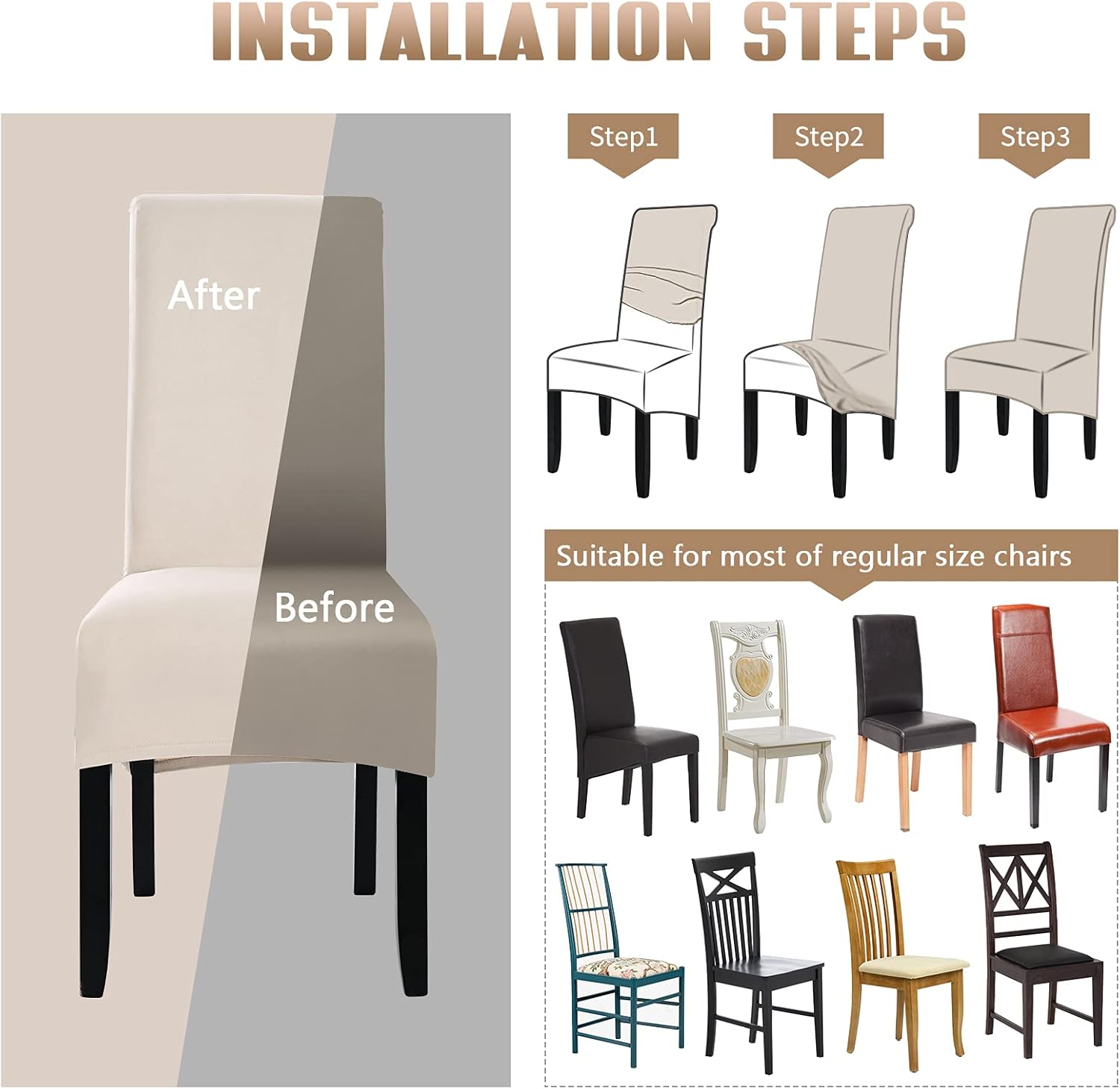 MIFXIN Large Dining Chair Covers Stretch Suede Velvet XL Size Chair Slipcover Spandex Soft Washable Chair Protector Seat Covers for Dining Room Kitchen Hotel Wedding Banquet (4 Pack, Beige)