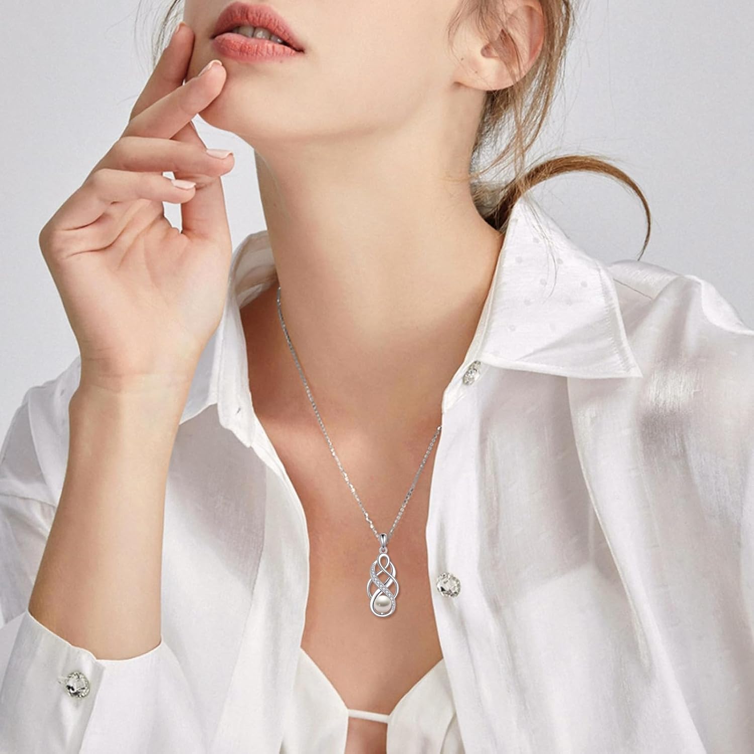 YFN Pearl Celtic Necklace S925 Sterling Silver for Women, Anniversary Irish Celtic Knot Jewelry Present for Women, Birthday Gifts - Image 6