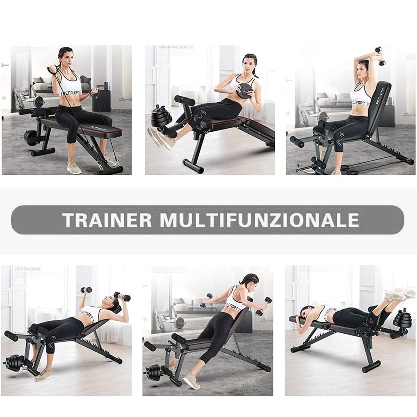Panca Pesi Regolabile Panca da Allenamento Pieghevole, Panca Sit Up Pieghevole 4 in 1 Panca Piana inclinata e Declinata per Palestra di Casa Sollevamento Pesi e Allenamento della Forza