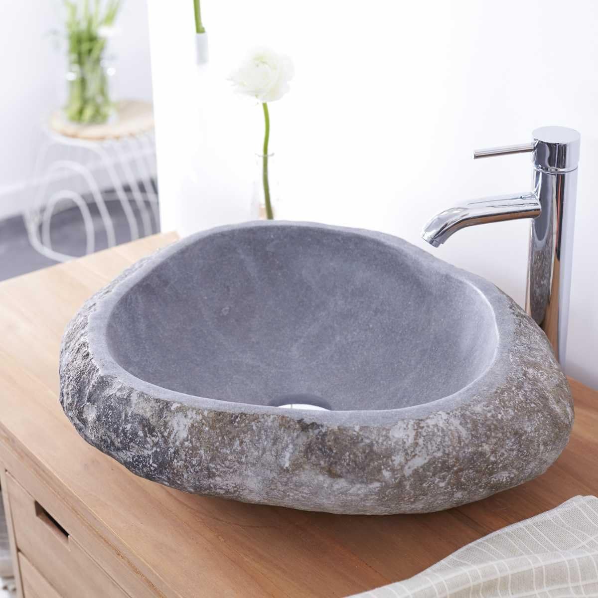 Tikamoon River Natural Pebble Stone Washbasin Rough Smooth Modern Design Bathroom
