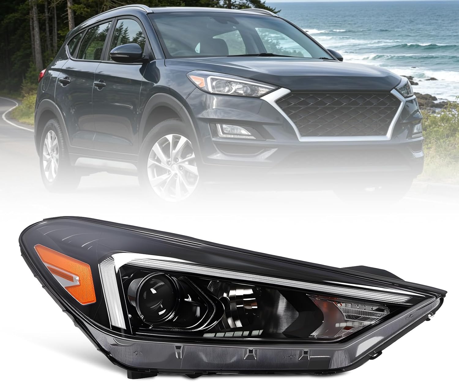 Driver Side Halogen Headlight Assembly W/DRL Comptible with Tucson SE SEL GLS Essential Limited Luxury Preferred Sport Ultimate Value Edition 2019-2021 Left Headlamp W/O AFS 92101D3650