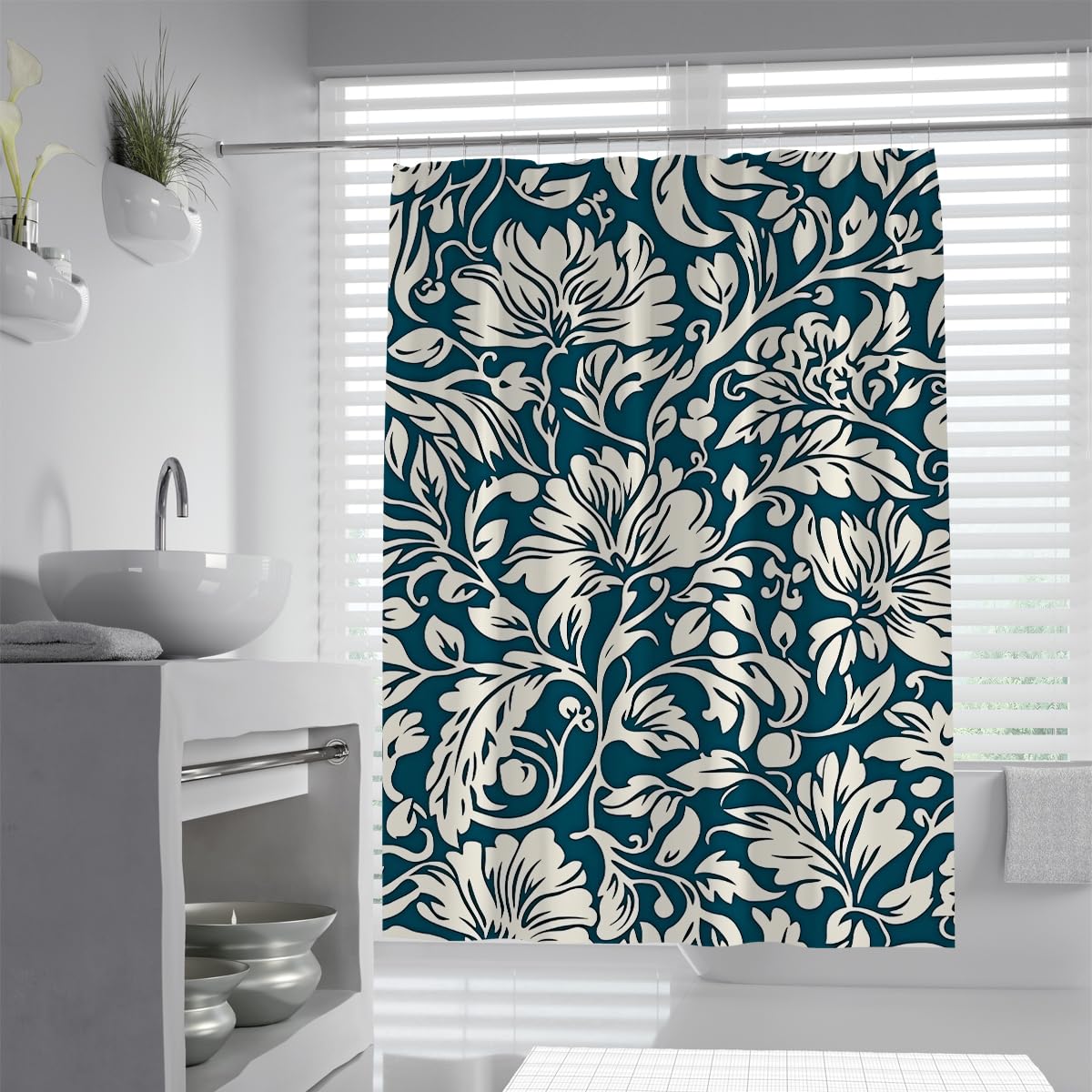OLLIAR Home Vintage Floral Shower Curtain 150x200 Boho Farmhouse Flowers Botanical Shower Curtain Rustic Wildflower Waterproof Bath Curtain Bathroom Deocr