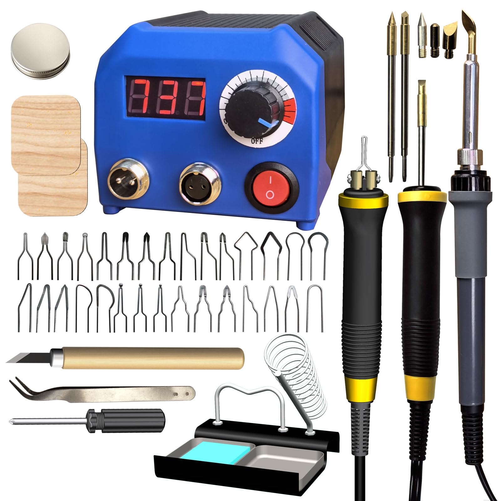 FIRElood LH55-2-3 Wood Burner kit Wood Burning Tool Pen 25~750?, Wood Burning kit with Digital Thermometer Temperature Adjustable Temperature, 3 pyrographic Wood Burning pens, 37 Wood Burning Pen Tips