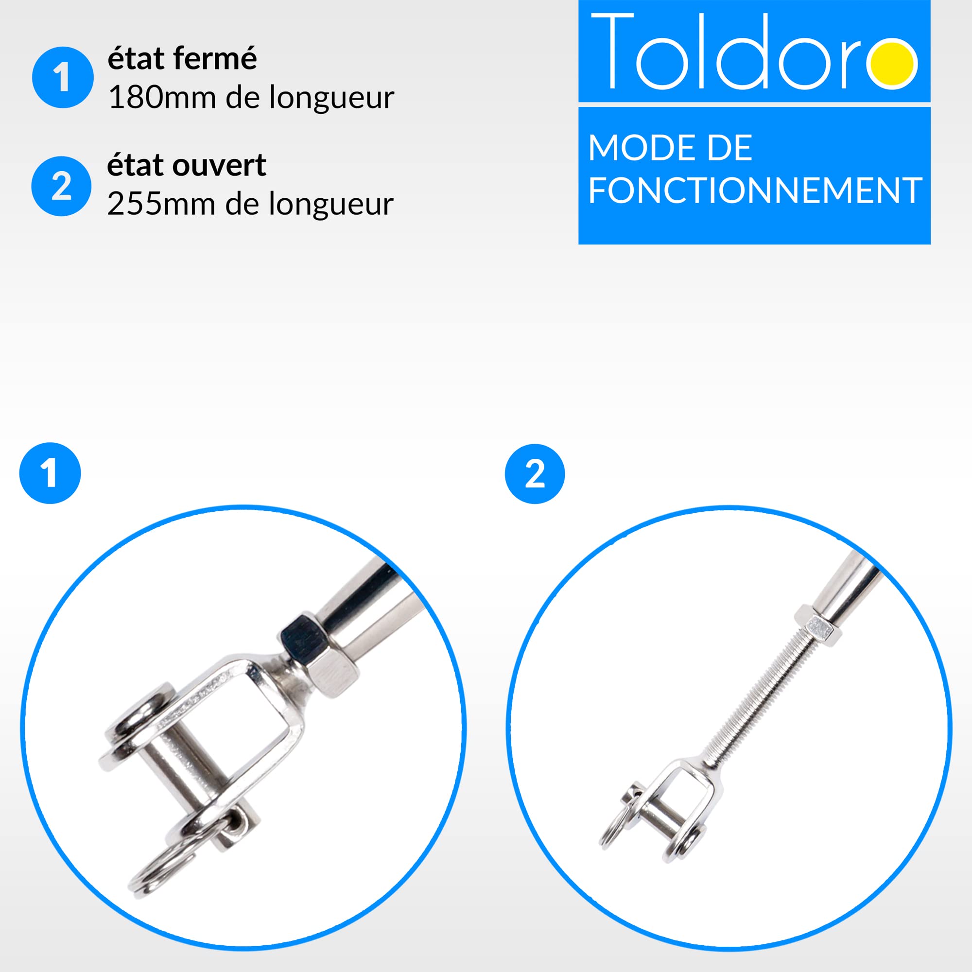 Toldoro® 4x M8 tendeur de hauban en acier inoxydable V4A / tendeur de voile solaire, tendeur de câble, tendeur de fil, fourche/forme fermée