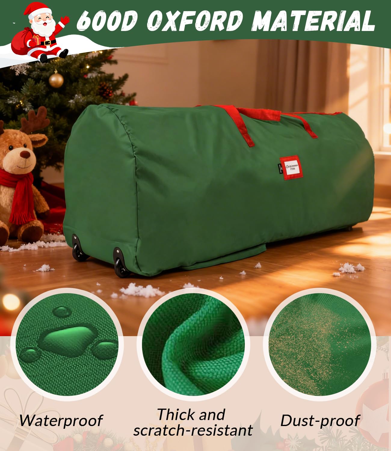 Borsa per Albero di Natale con Ruote, Sacca per Albero di Natale in Tessuto Oxford 600D Impermeabile, Verde Christmas Tree Storage Bag con Cerniera e Manici, Fino a 240 cm